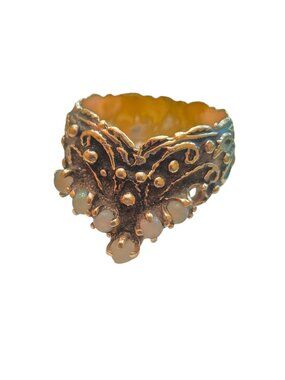 Antique Elaborate 14kt Gold with Tiny Opal/Quartz Stones Ring Size 5.5 (A7770)
